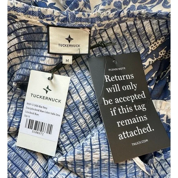 Tuckernuck Mallie Midi Dress NWT Sz M Bondi Blues Floral Smocked Sleeveless - Picture 10 of 10